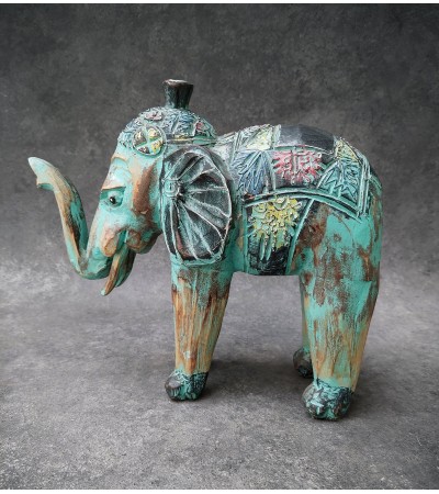 Balinese Sculpture - Hand-painted wood elephant