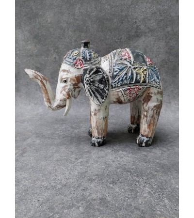 Balinese Sculpture - Hand-painted wood elephant