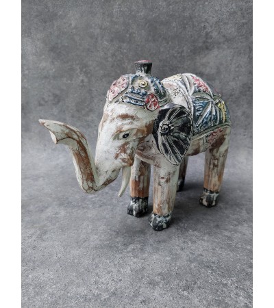 Balinese Sculpture - Hand-painted wood elephant