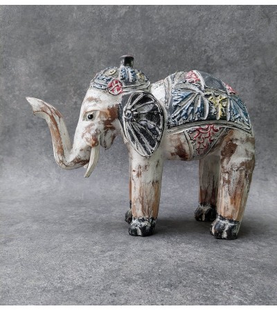 Balinese Sculpture - Hand-painted wood elephant