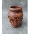 Balinese mahogany wood vase carved with flowers
