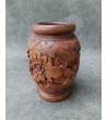Balinese mahogany wood vase carved with flowers