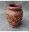 Balinese mahogany wood vase carved with flowers
