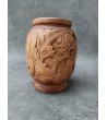Balinese mahogany wood vase carved with flowers