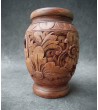 Balinese mahogany wood vase carved with flowers