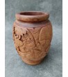 Balinese mahogany wood vase carved with flowers