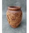 Balinese mahogany wood vase carved with flowers