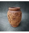 Balinese mahogany wood vase carved with flowers