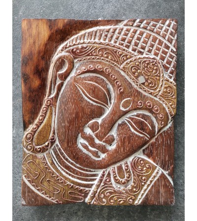 Buddha - carved and painted image, wooden panel