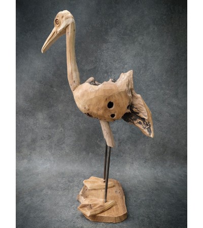Crane - teak wood carving, L-size