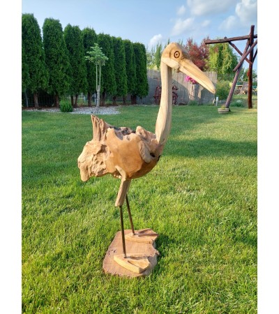Crane - teak wood carving, L-size