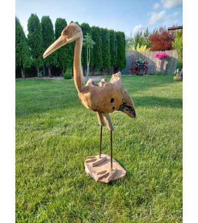 Crane - teak wood carving, L-size