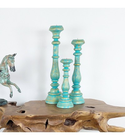 Set of candle holders - Hand-painted wood elephant