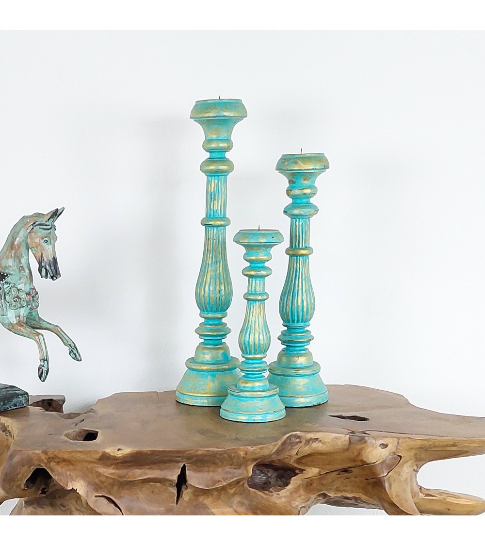 Set of candle holders - Hand-painted wood elephant Set of candle holders - Hand-painted wood elephant