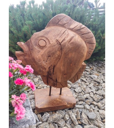 Duża balijska rzeźba ogrodowa - Ryba, teak