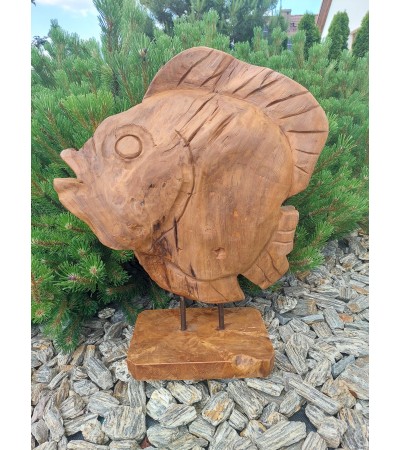 Big garden sculpture Fish, teak wood