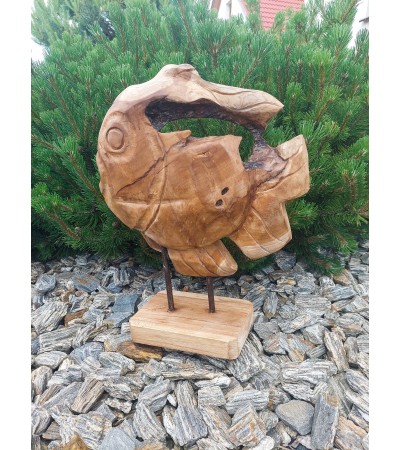 Balijska rzeźba ogrodowa - Ryba, teak