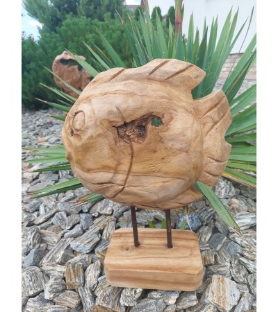 Balijska rzeźba ogrodowa - Ryba, teak