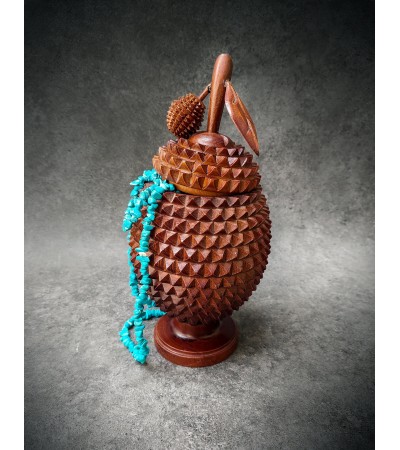 Durian fruit-shaped teak casket