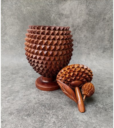 Durian fruit-shaped teak casket