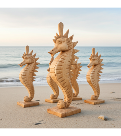 Sculpture seahorse, teak wood, S size