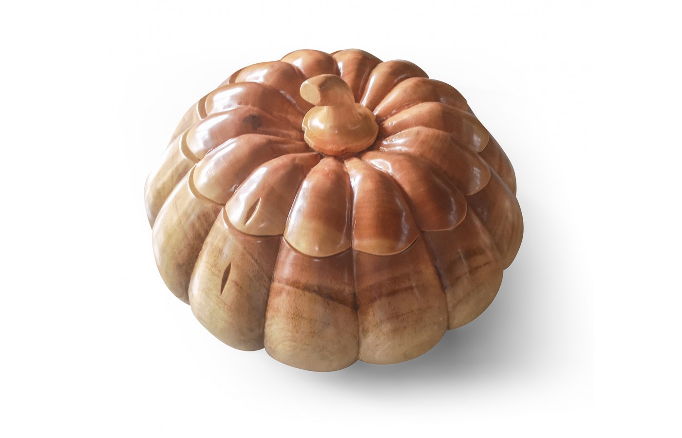 Pumpkin casket from exotic wood, Teak, 40 cm