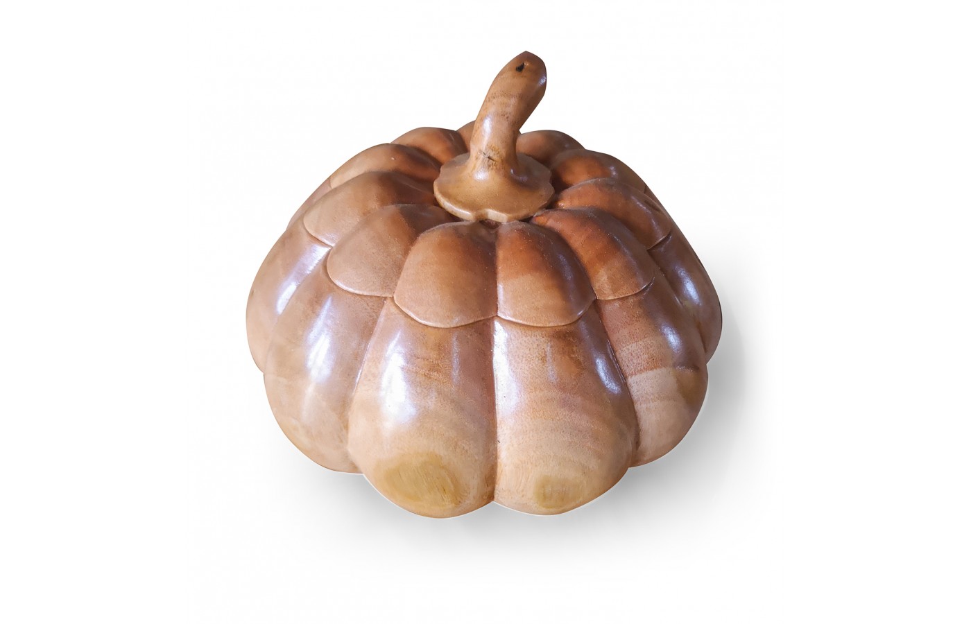 Pumpkin casket from exotic wood, Teak, 20 cm