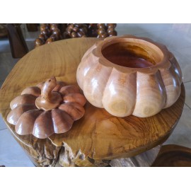 Pumpkin casket from exotic wood, Teak, 20 cm