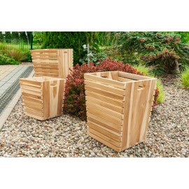 Set of 3 pots, teak wood