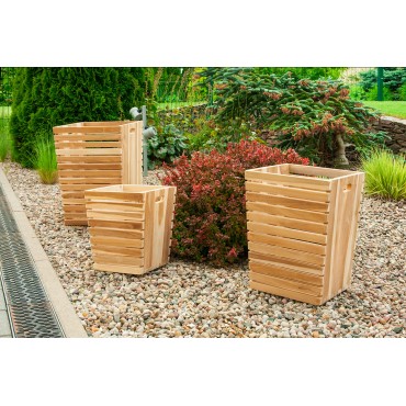Set of 3 pots, teak wood