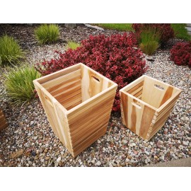 Set of 3 pots, teak wood