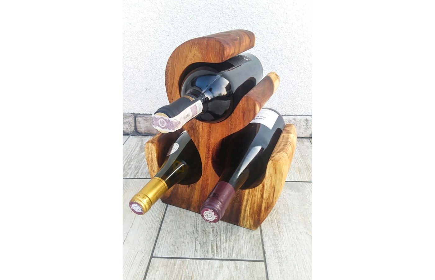 Original Wine Rack 3 Bottle, Solid Suar Wood