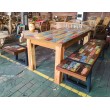 Table set with benches,  reclaimed wood