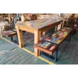 Table set with benches,  reclaimed wood