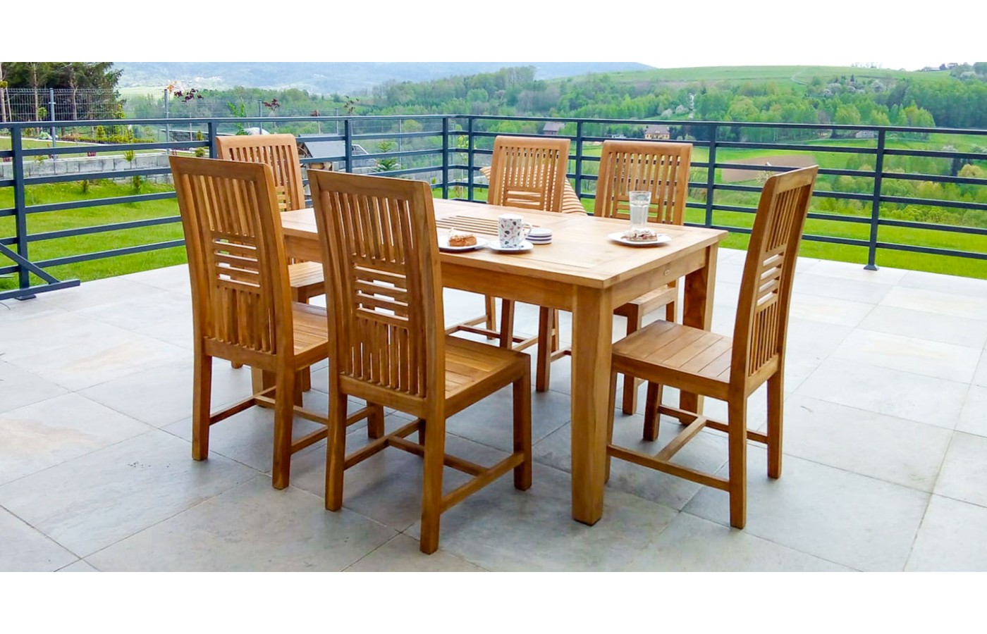 Aton table set and 6 chairs, teak