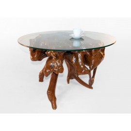 Teak root coffee table with 90 cm glass top