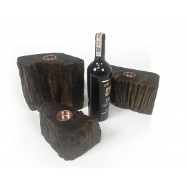 Set of 3 candlestick, reclaimed teak
