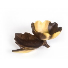 A bowl with a leaf-shaped tray, Suar wood