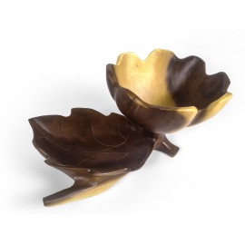 A bowl with a leaf-shaped tray, Suar wood