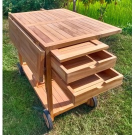 A two-level garden teak bar