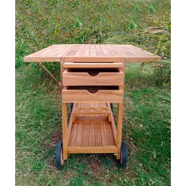 A two-level garden teak bar