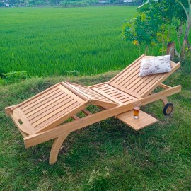 Deck sun lounger with double regulation, teak