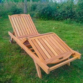 Deck sun lounger with double regulation, teak