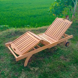 Deck sun lounger with double regulation, teak