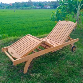 Deck sun lounger with double regulation, teak