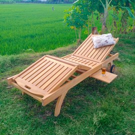 Deck sun lounger with double regulation, teak