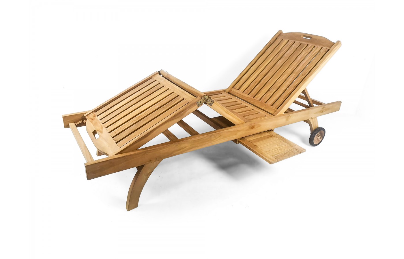 Deck sun lounger with double regulation, teak