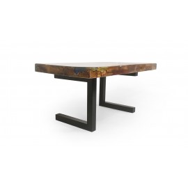 Coffe table made of recycled teak wood and epoxy resin