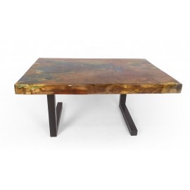 Coffe table made of recycled teak wood and epoxy resin