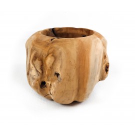 A hand-carved flower pot made of teak wood